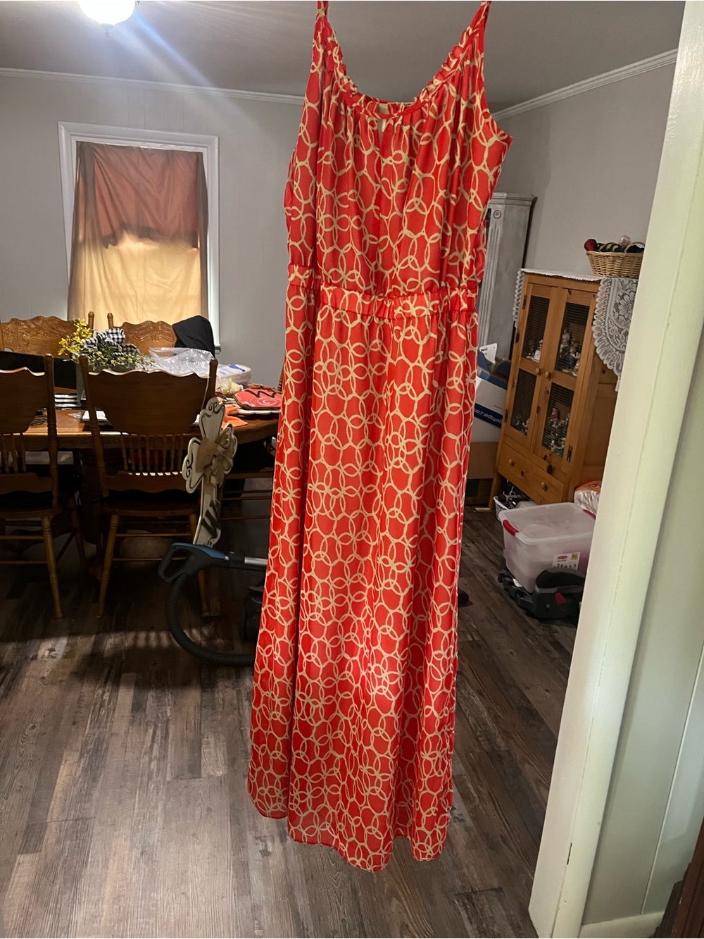 Banana Republic Orange Maxi Dress with Cream Chain Print